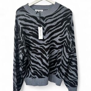 Rebecca Minkoff Gray Zebra Print Sweater Womens XL Knit Pullover NWT